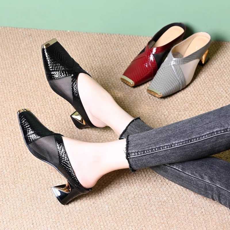 法式拼接中跟鞋